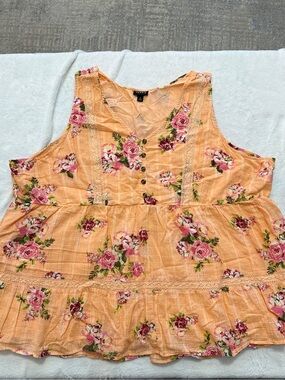 Torrid Peach Babydoll Cotton Crochet Inset Tiered Lined Tank Top Size 4